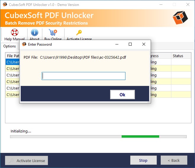 enter user password