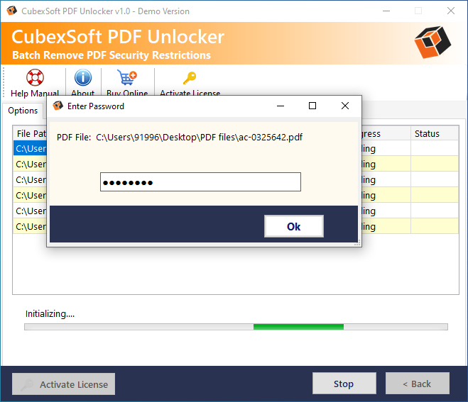 enter user password
