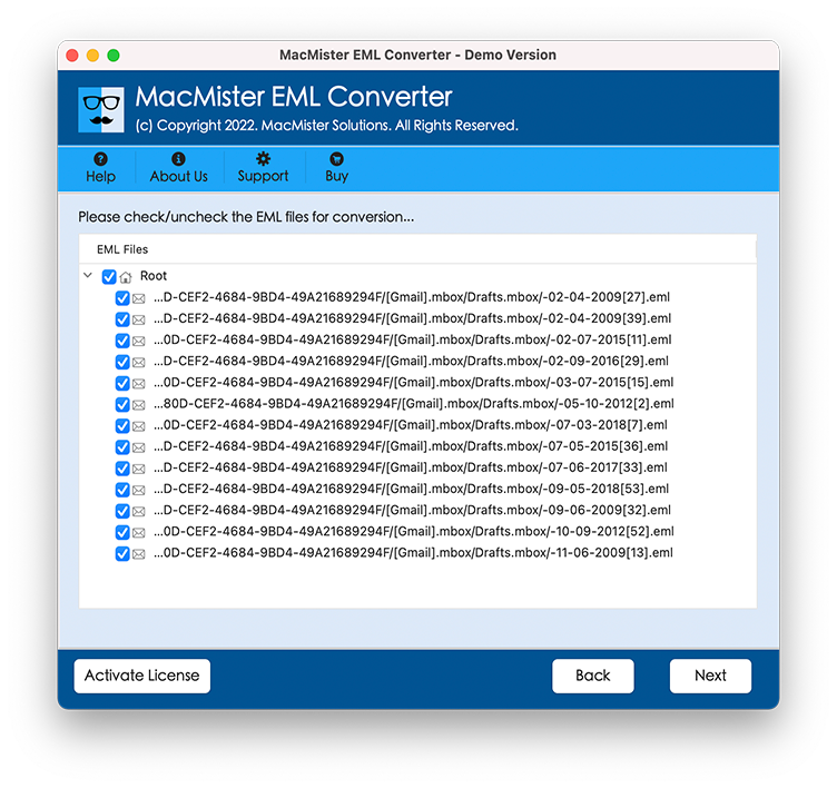 Select EML files by the advanced Mac EML Converter