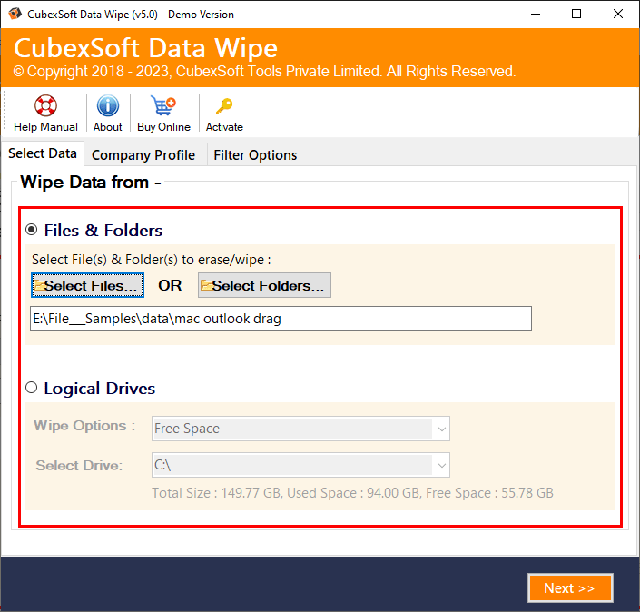 Select data wipw option