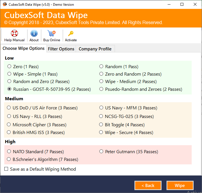 choose data wiping method