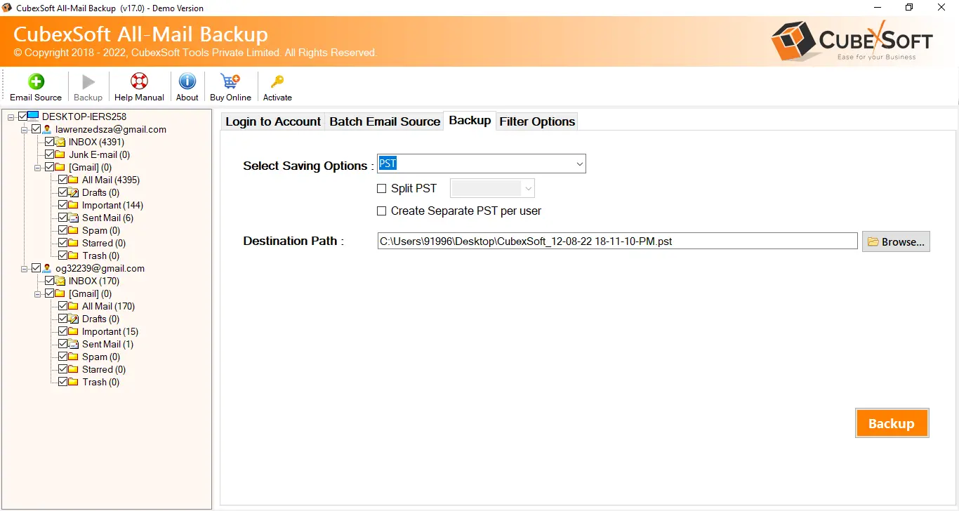 backup emails to cloud account with Cloud Backup tool