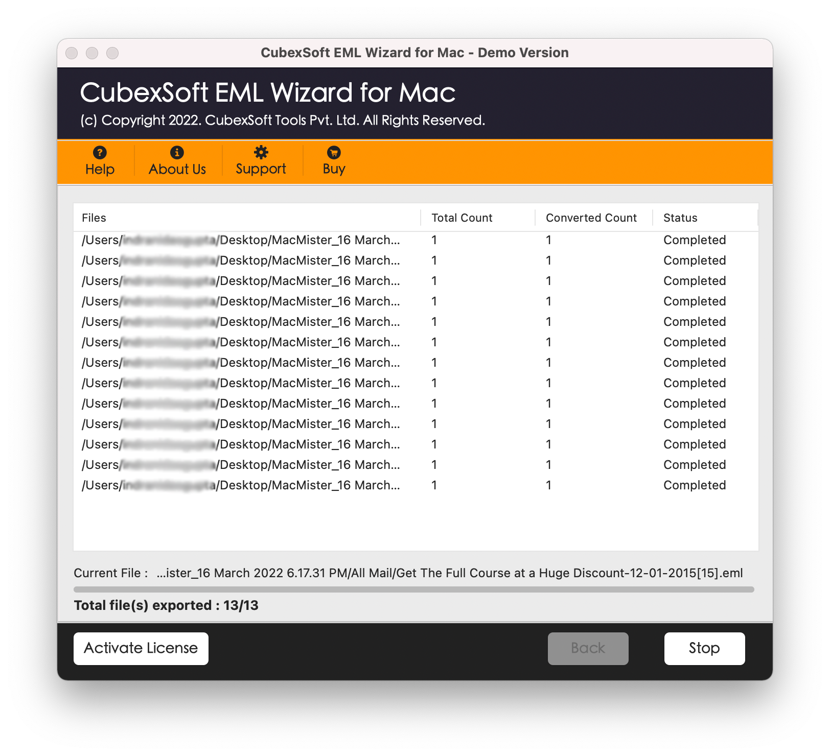 click export to start proces