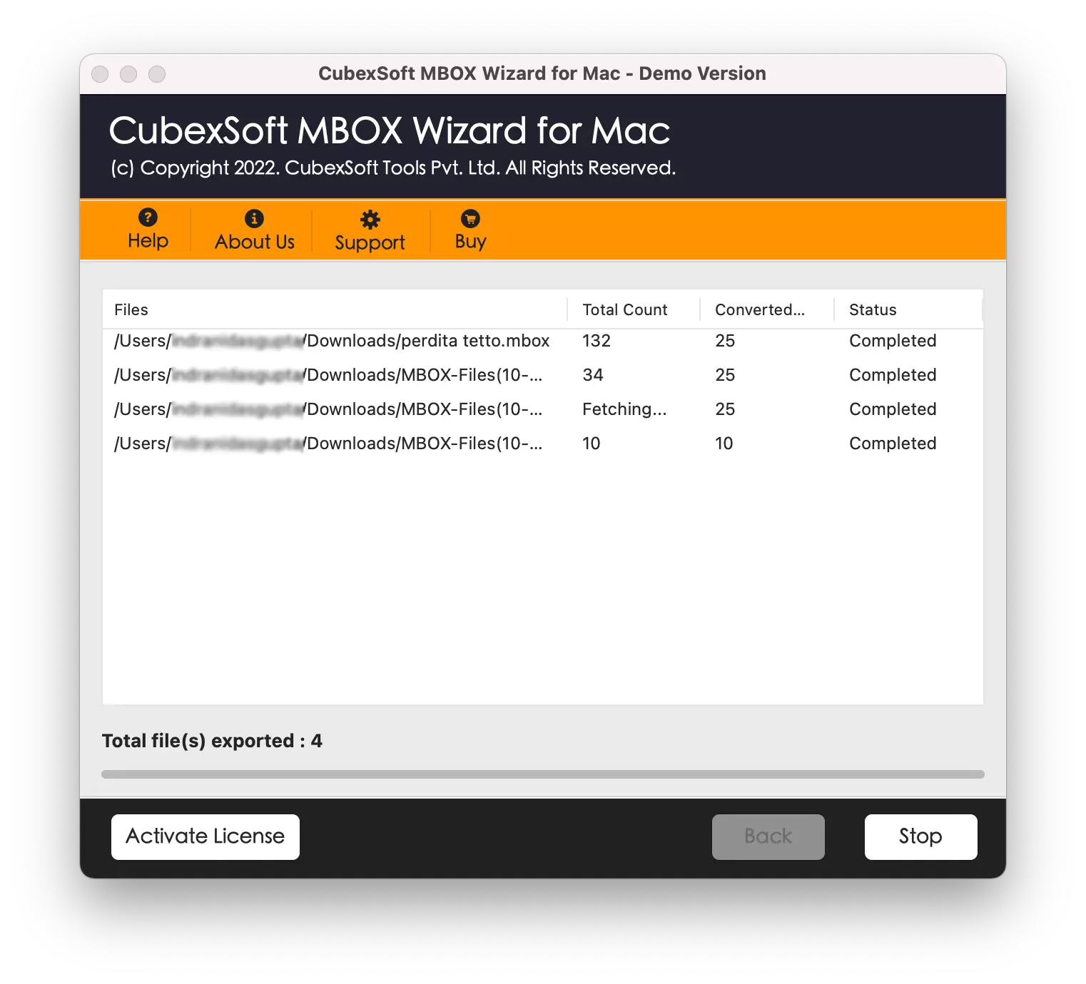 click export to start proces