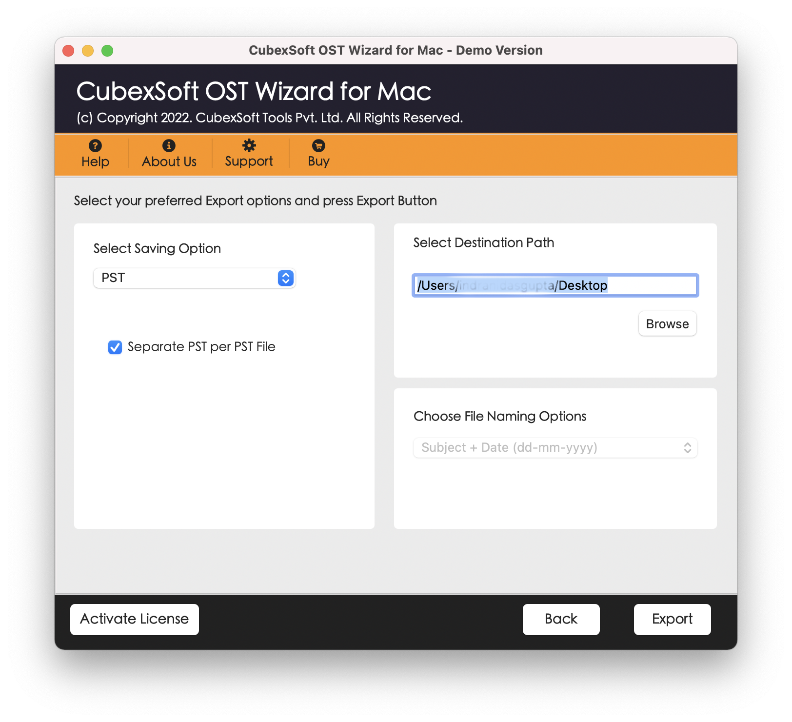 click export to start proces